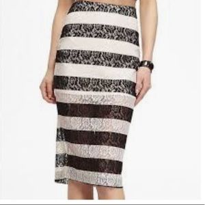High Waist Lace Stripe Midi Pencil Skirt